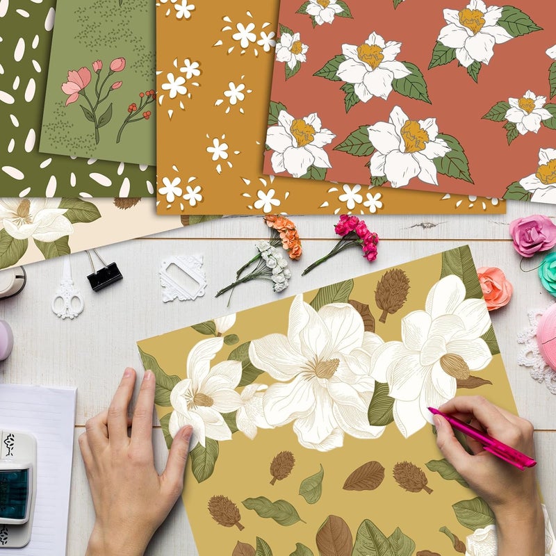 EggSun 48 Sheets Scrapbook Paper 11x11, Vintage Floral Pattern Decorative Scrapbook Paper for Journals DIY Cards and Photo Albums, Aesthetic Craft Supplies for Kids and Adults - Image 5
